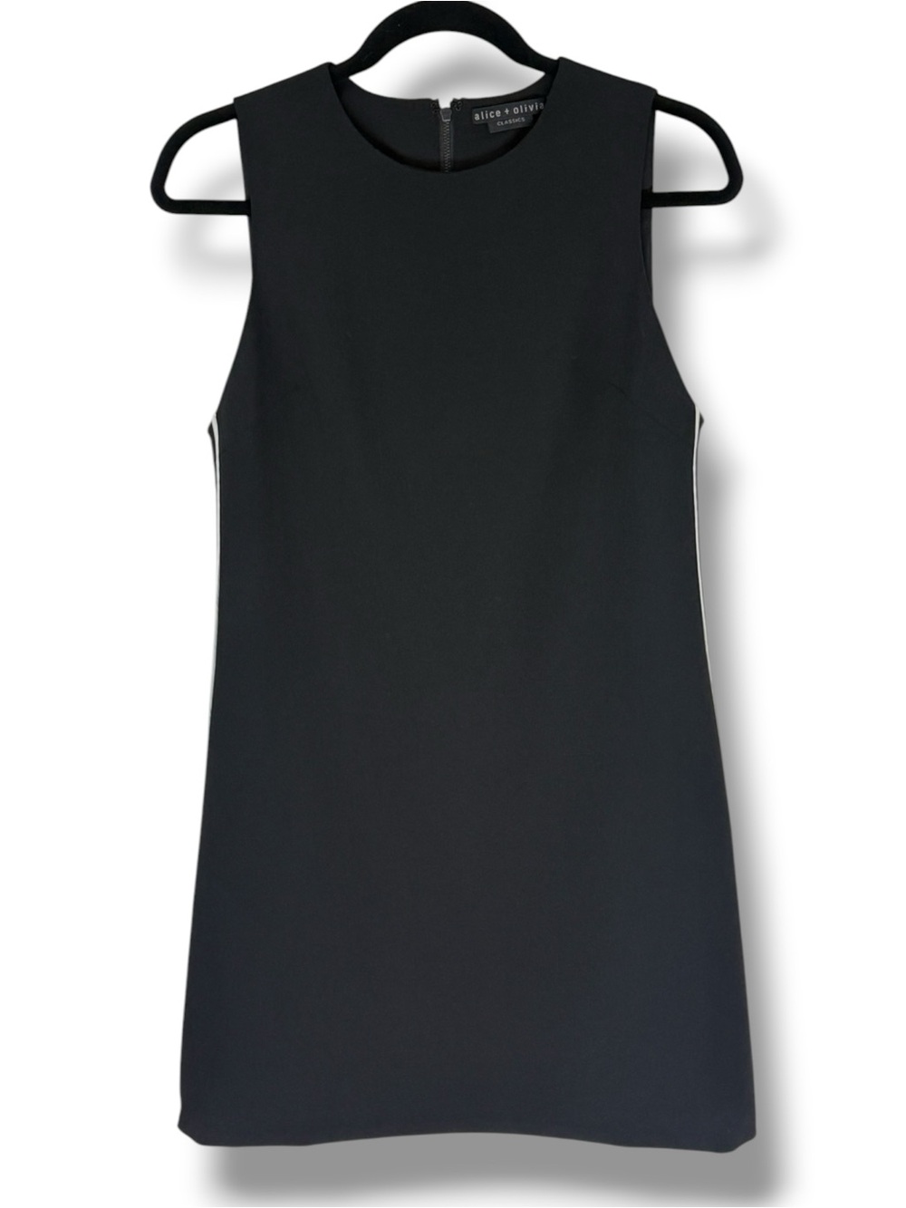 Alice + Olivia Classics Sleeveless Shift Dress Size 6 Black White Piping LBD